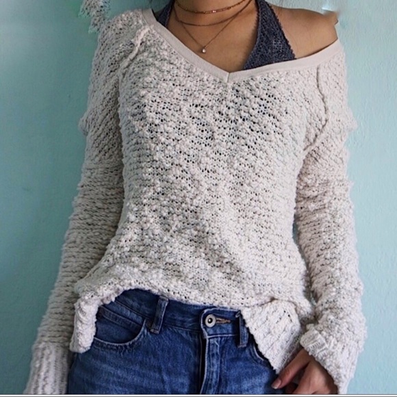 Free People Sweaters - Free People Cream Oversized Pullover Sweater S